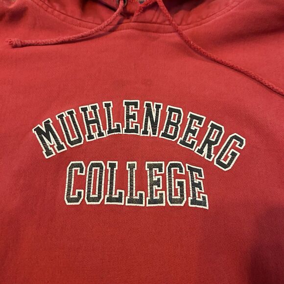 VTG Muhlenberg College Spellout Pro Weave Red Sweatshirt Hoodie Distressed M - Picture 3 of 10